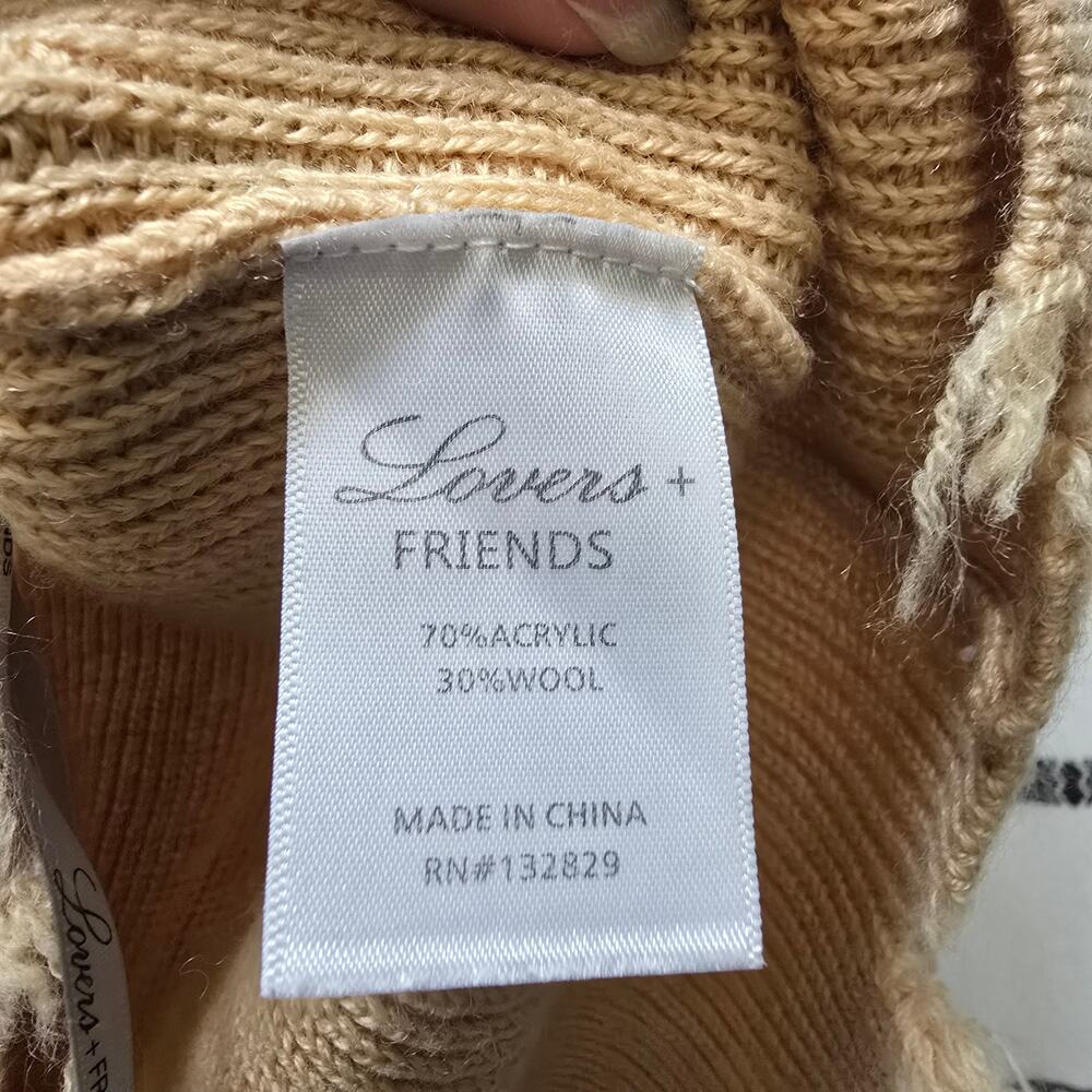 Lovers and Friends camel brown cropped distressed knit sweater V-neck small - Picture 6 of 11